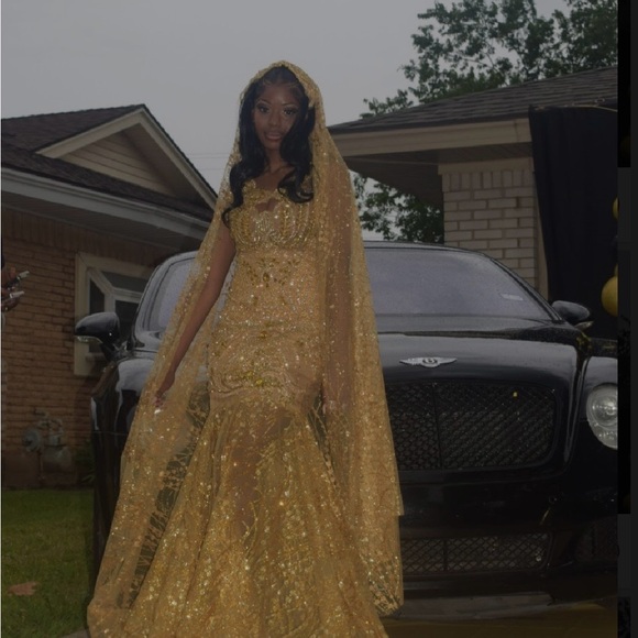 Dress Barn Gold Prom Dress - Picture 1 of 7